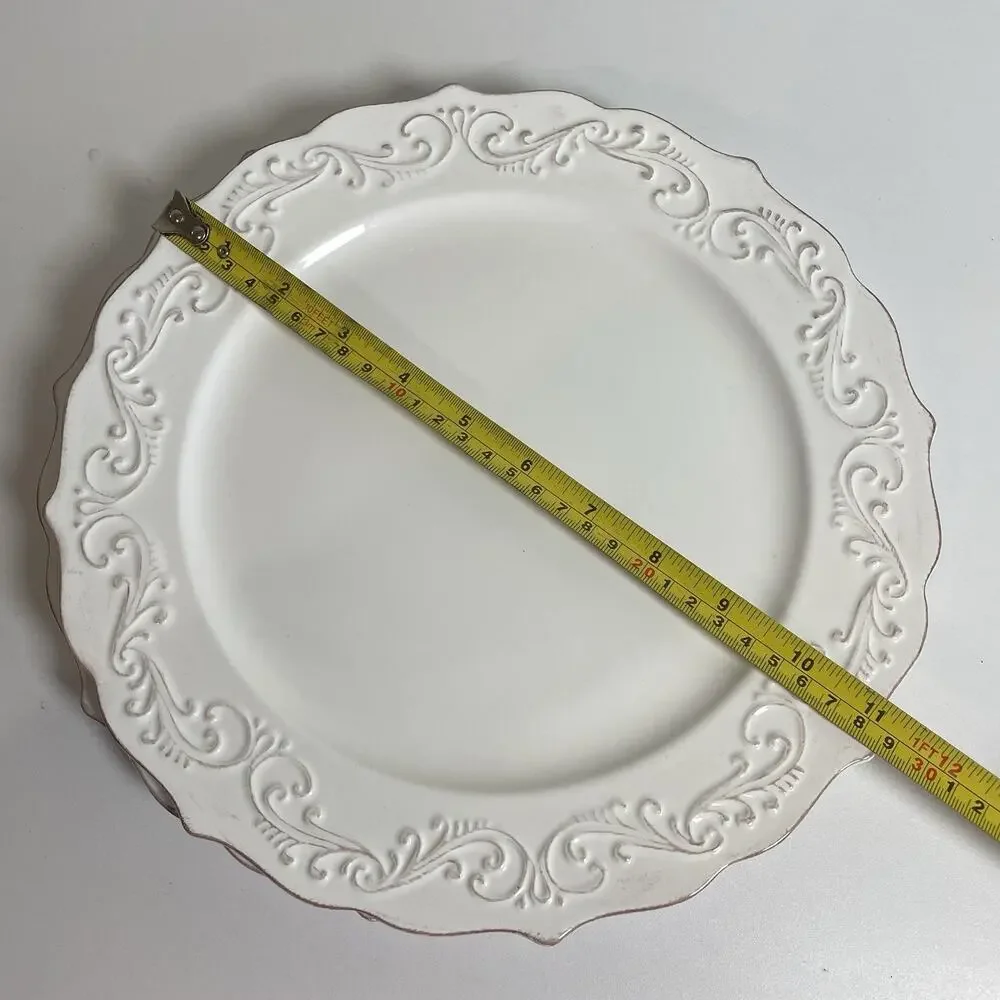 Pier 1 Imports Antique Scroll Stoneware Dinner Plates 11in Discontinued Set of 2